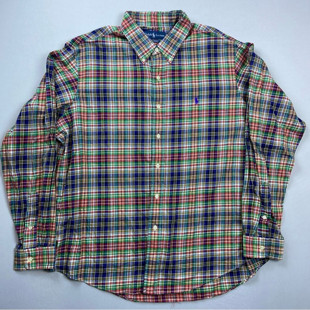 Vintage Polo Ralph Lauren Men’s Large Custom Fit Dress Shirt Button Down Plaid